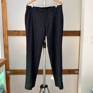 Ted Baker 100% Wool No Ordinary Joe Blue Windowpane Check Trousers Sz 35